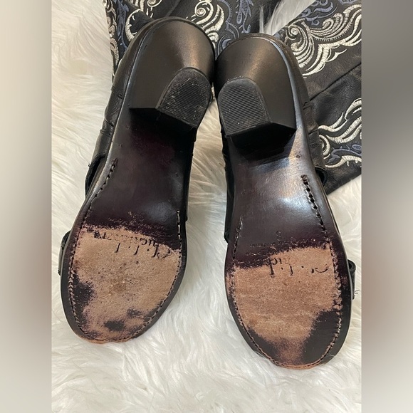 Chickickers Boots Sz 8 Black Leather Embroidered Floral Open Toe Western - Picture 14 of 16